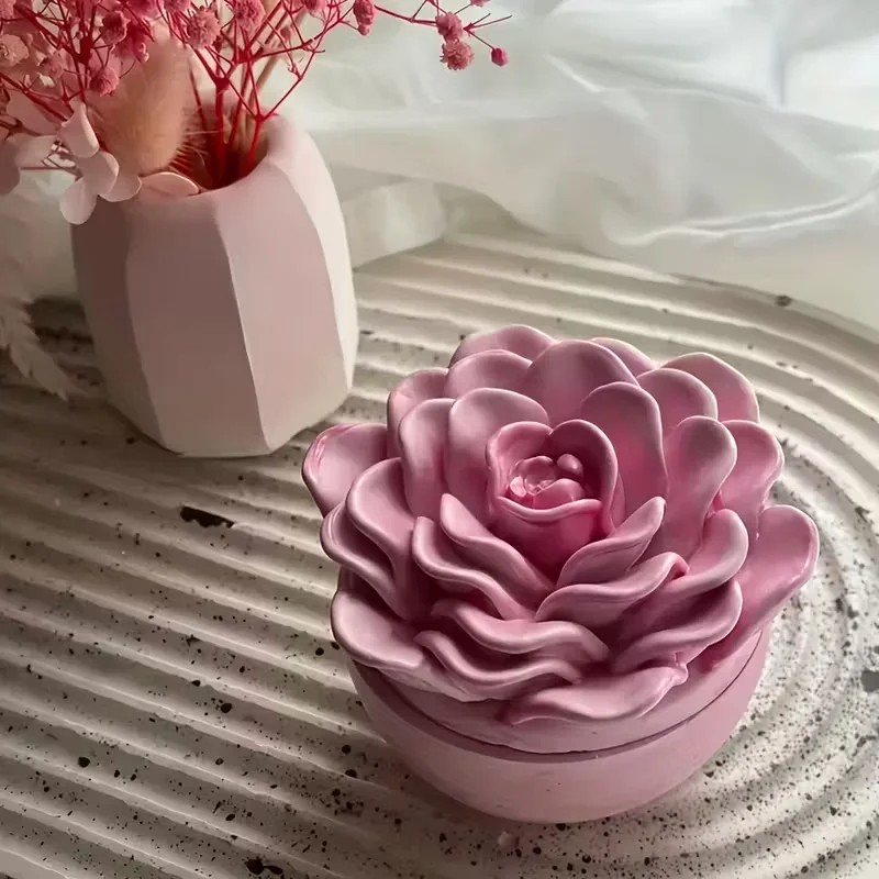 Candle Making Jars With Lids - Cetakan silikon lilin bunga mawar 3D